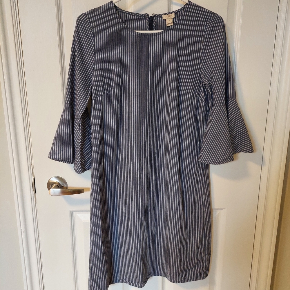 J.Crew Relaxed Fit Size 2 Blue White Striped Bell Sleeve Cotton Tunic Dress - Picture 3 of 11